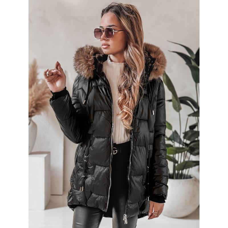 Dámska zimná bunda NORINA, prešívaná s kožušinou, čierna