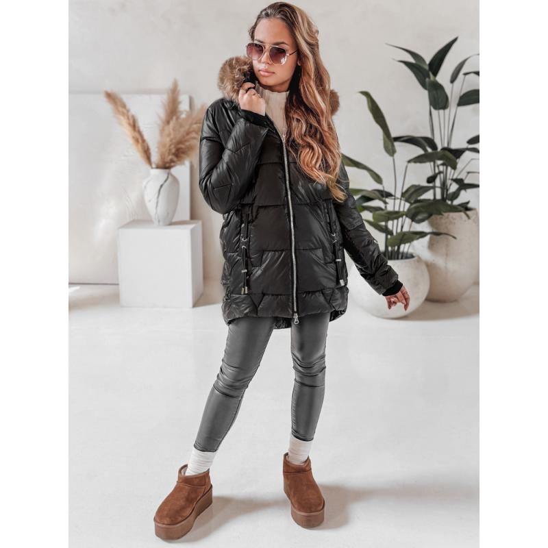 Dámska zimná bunda NORINA, prešívaná s kožušinou, čierna