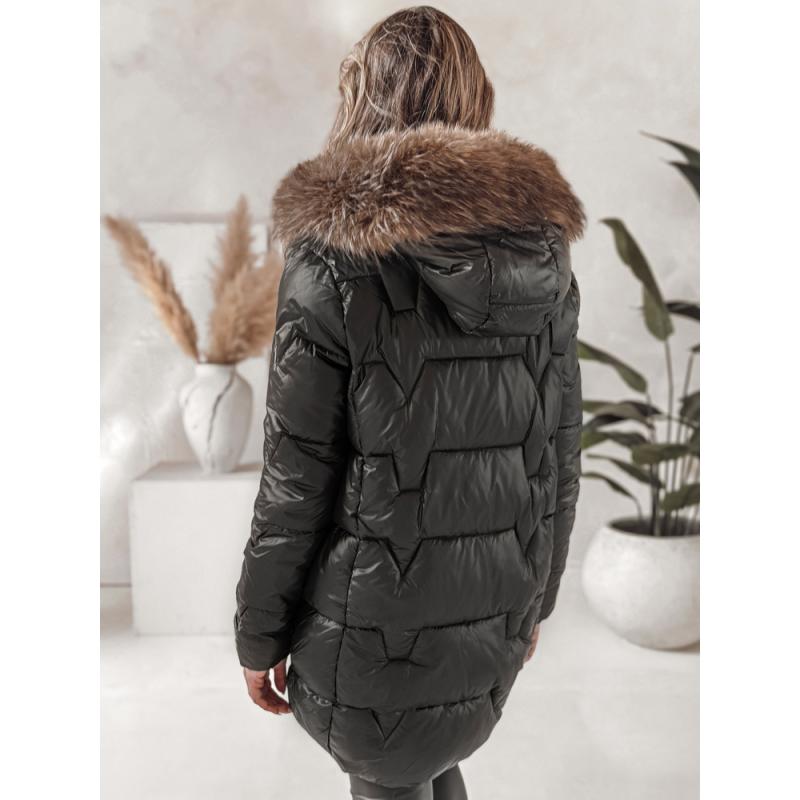 Dámska zimná bunda NORINA, prešívaná s kožušinou, čierna