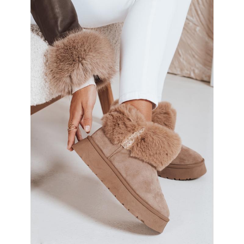 Dámské sněhové boty s kožešinou béžové