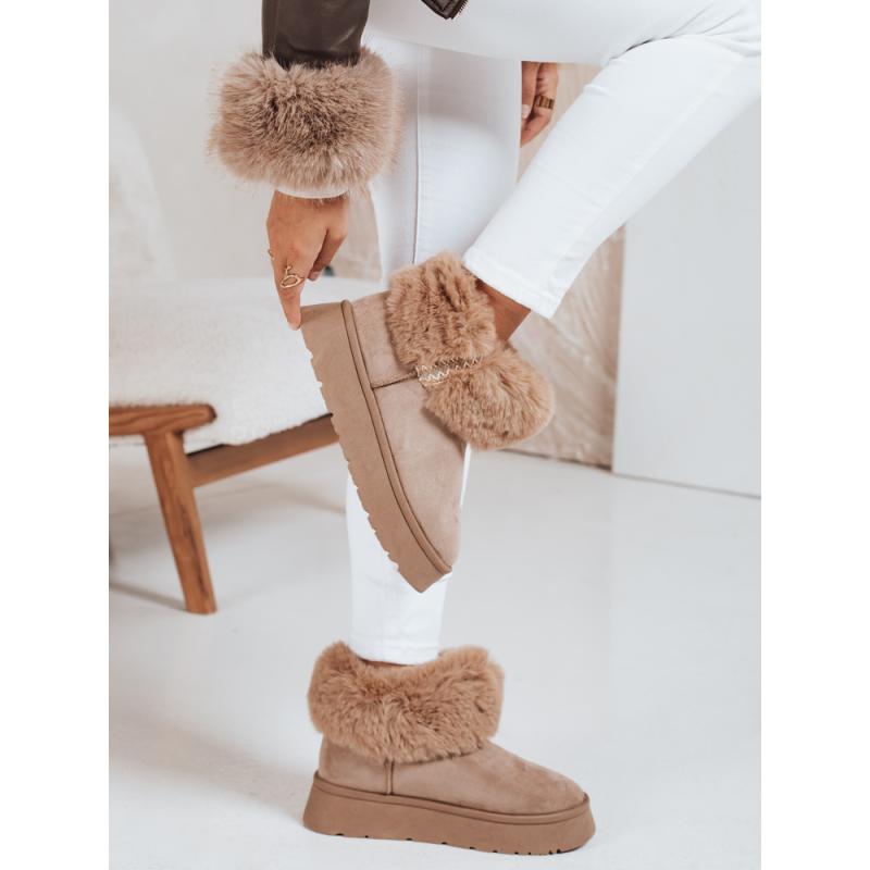 Dámské sněhové boty s kožešinou béžové