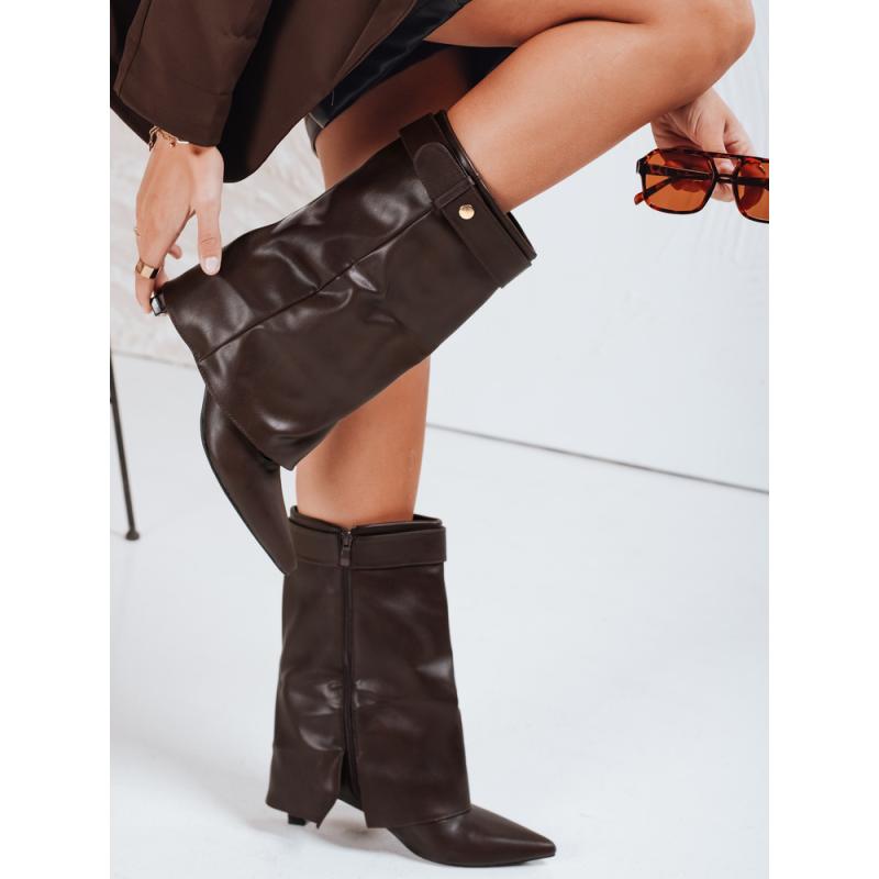 Dámske hnedé členkové topánky so širokým zvrškom