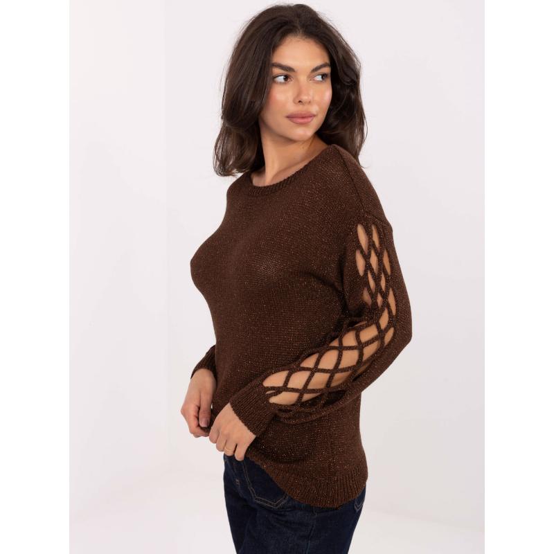 Čokoládový svetr s výřezy na rukávech