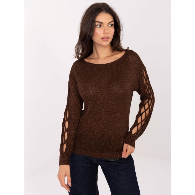 Čokoládový svetr s výřezy na rukávech