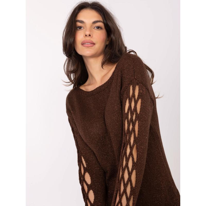 Čokoládový svetr s výřezy na rukávech