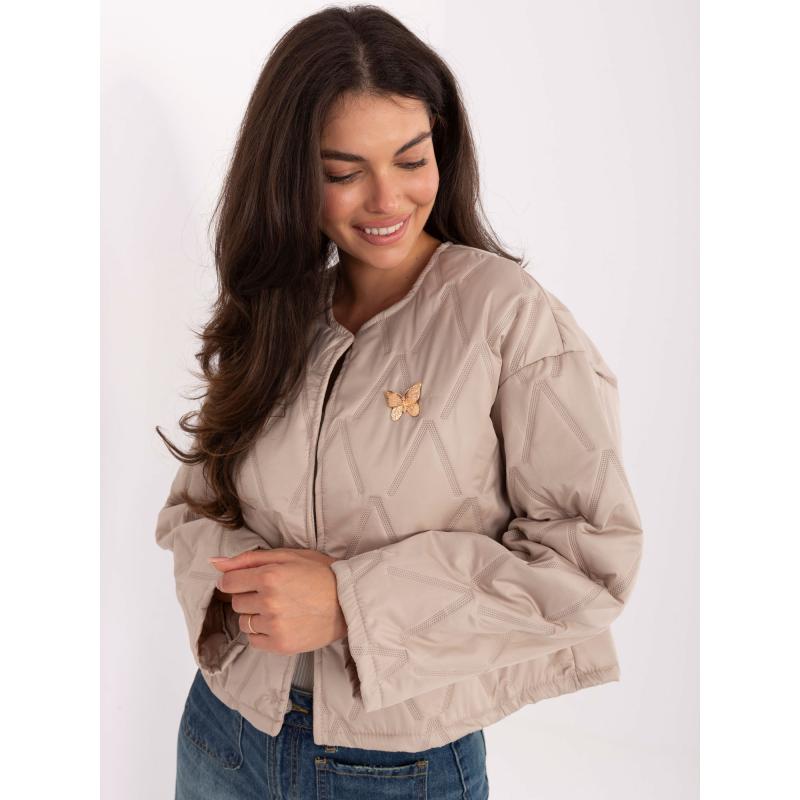 Béžová dámska bunda s brošňou RUE PARIS