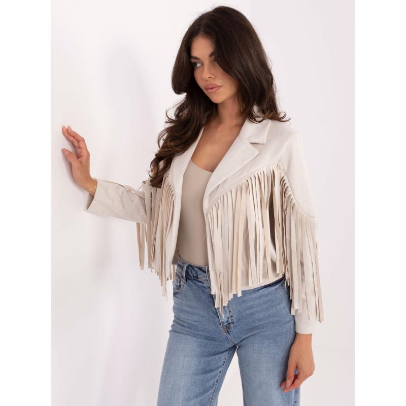 Világos bézs színű rövid szarvasbőr kabát RUE PARIS