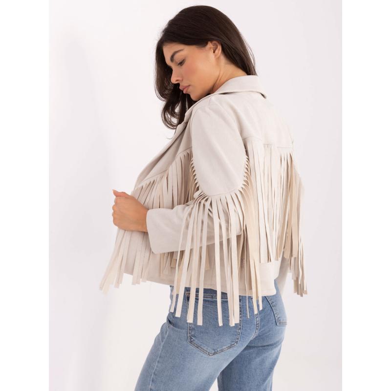 Világos bézs színű rövid szarvasbőr kabát RUE PARIS