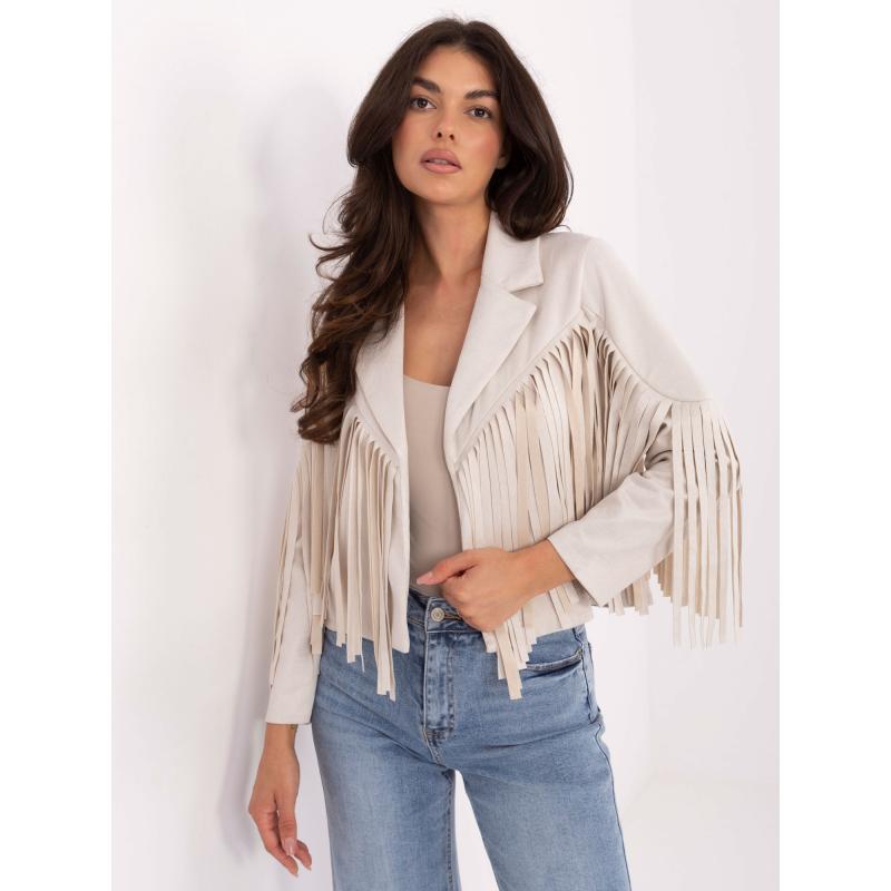 Világos bézs színű rövid szarvasbőr kabát RUE PARIS