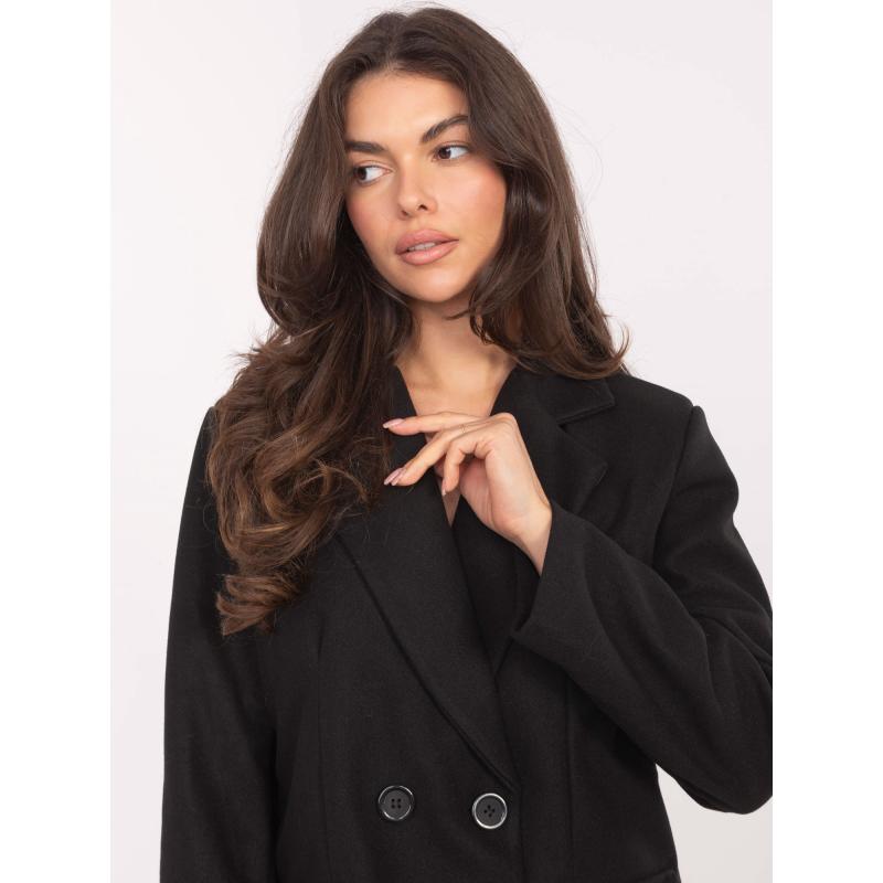 Černý kabát s dvouřadým zapínáním RUE PARIS