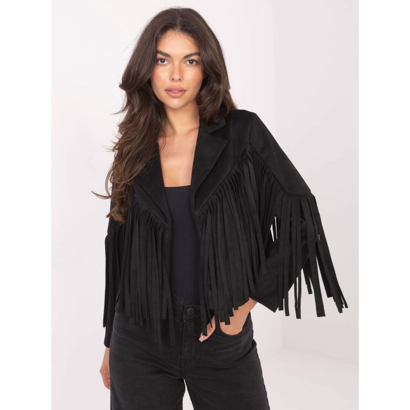 Černá krátká bunda s třásněmi RUE PARIS