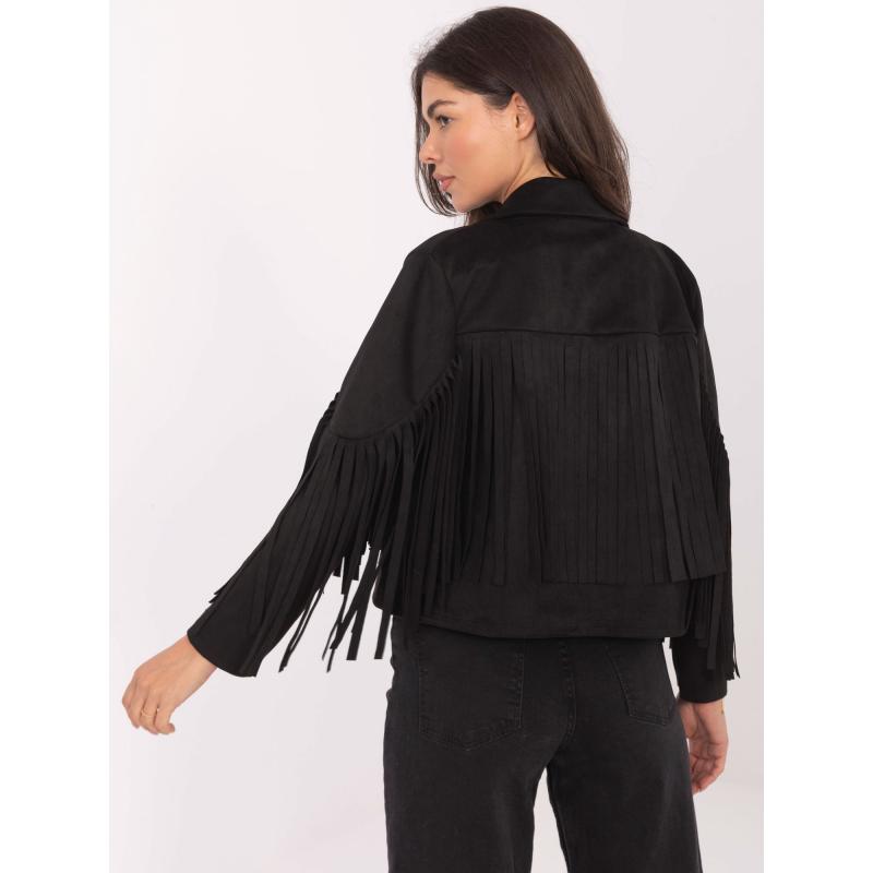 Černá krátká bunda s třásněmi RUE PARIS