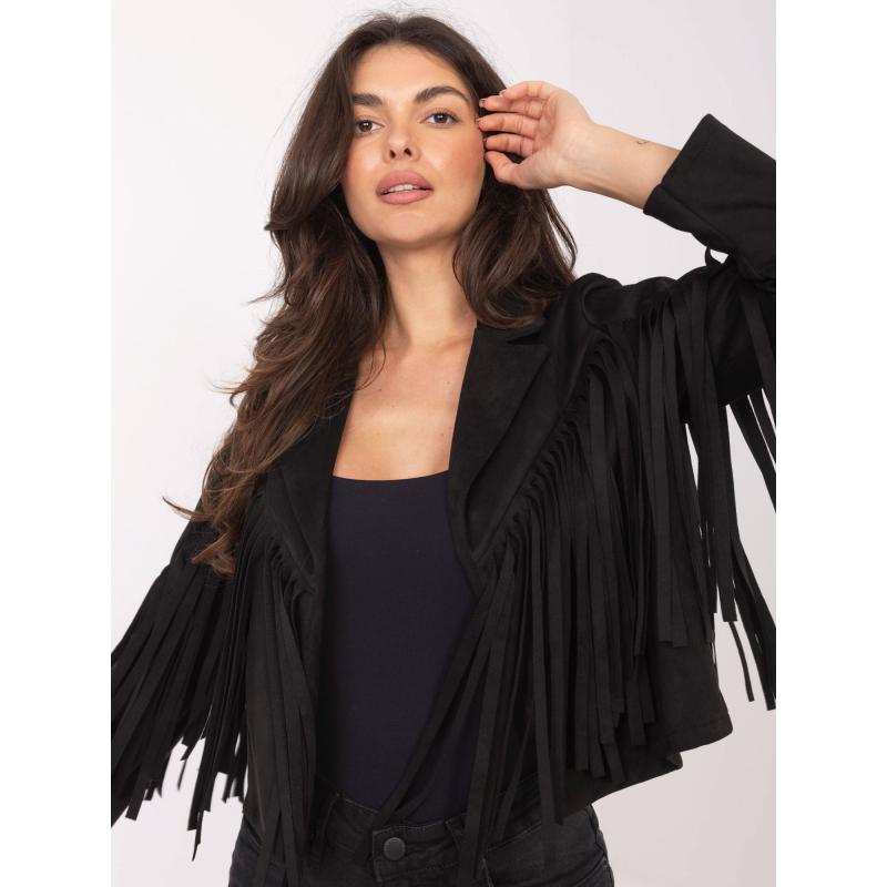 Černá krátká bunda s třásněmi RUE PARIS