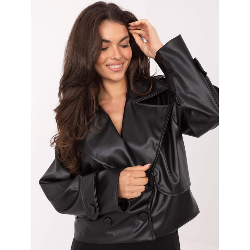 Černý kabát s pásky na rukávech RUE PARIS