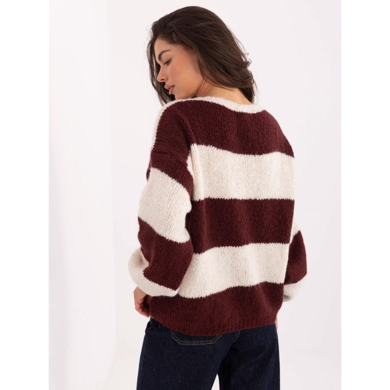 Ecru-bordó oversized pulóver csíkokkal RUE PARIS