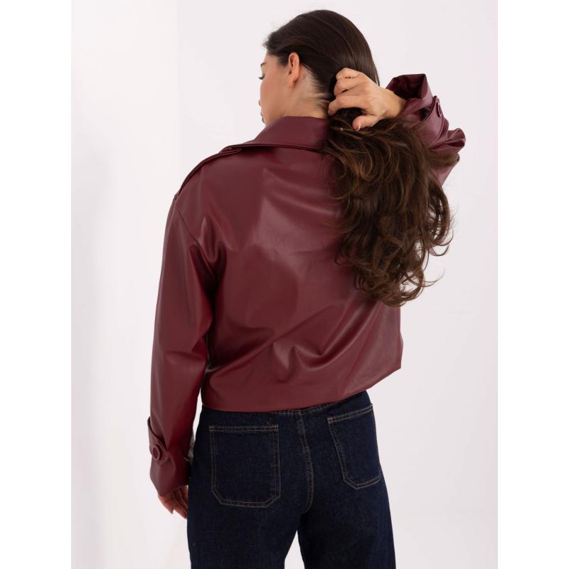 Bordový dvouřadový kabát z ekokože RUE PARIS