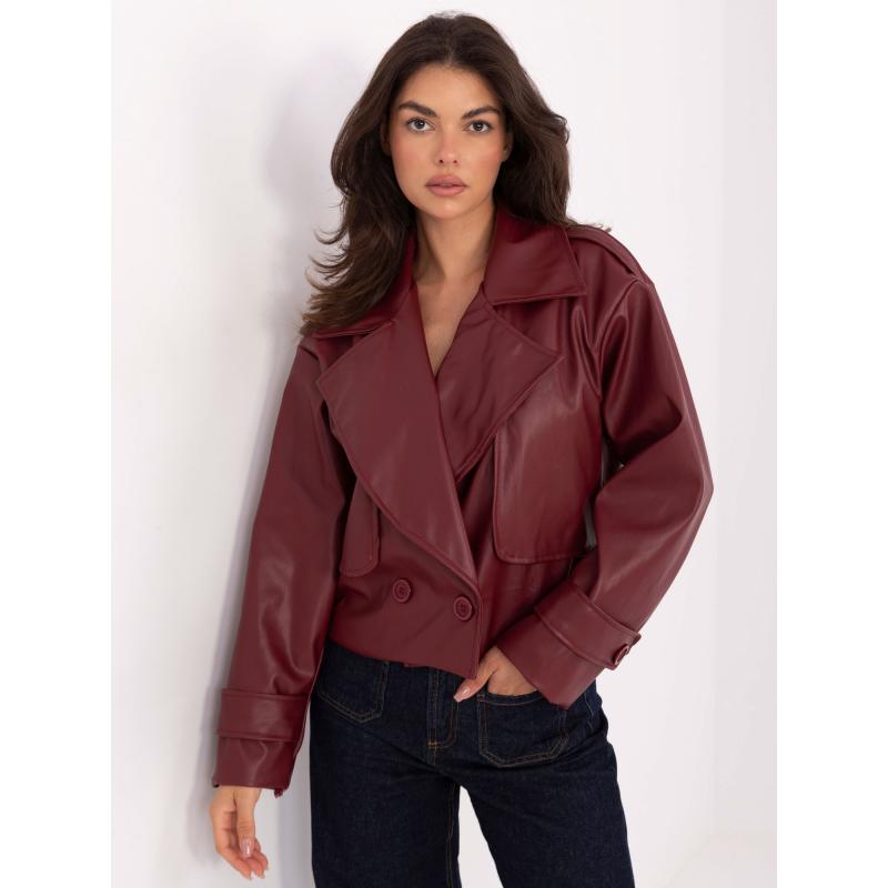 Bordový dvouřadový kabát z ekokože RUE PARIS