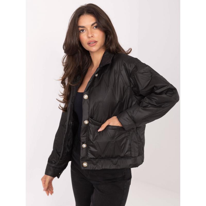 Fekete steppelt kabát gombokkal RUE PARIS