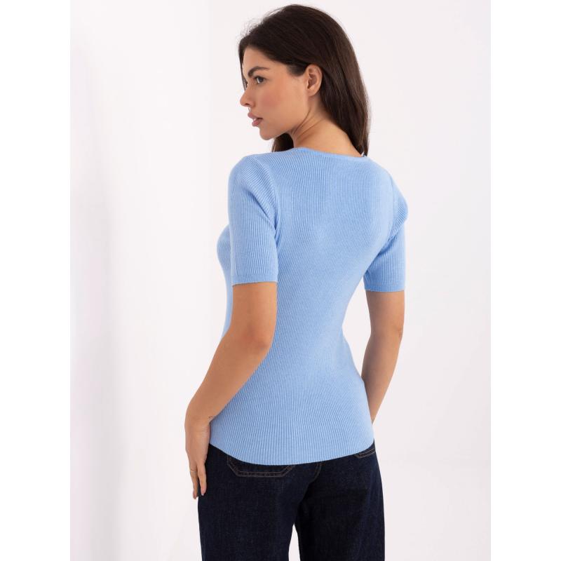 Világos kék csíkos pulóver rövid ujjú
