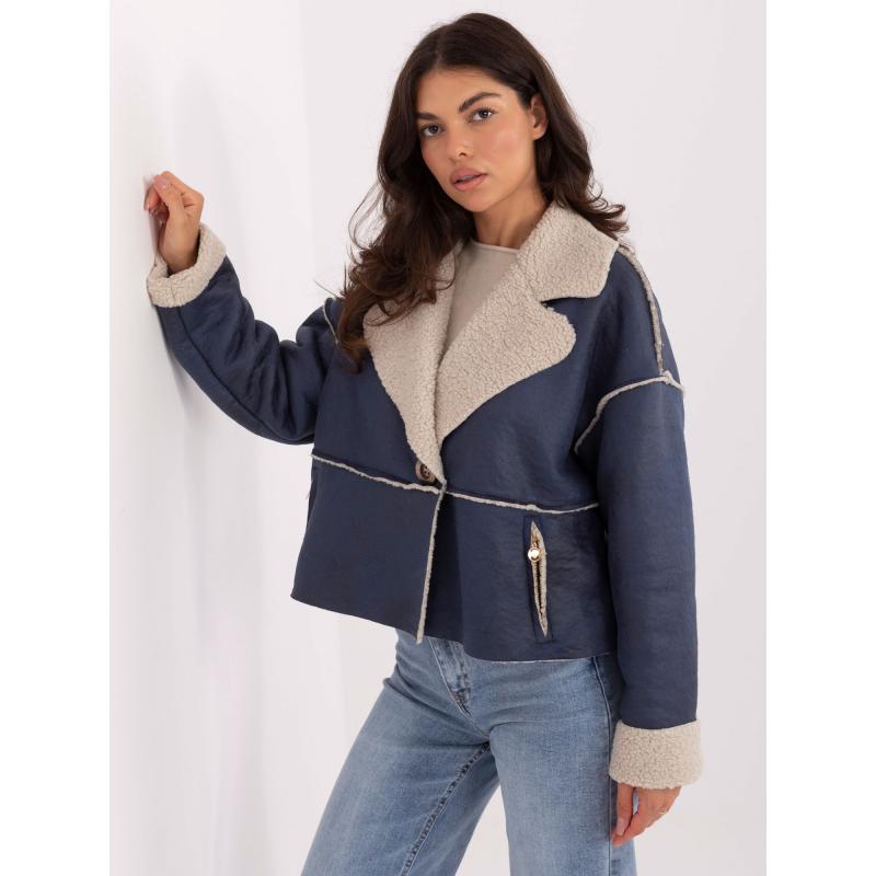 Modrá krátká bunda s imitací kapes