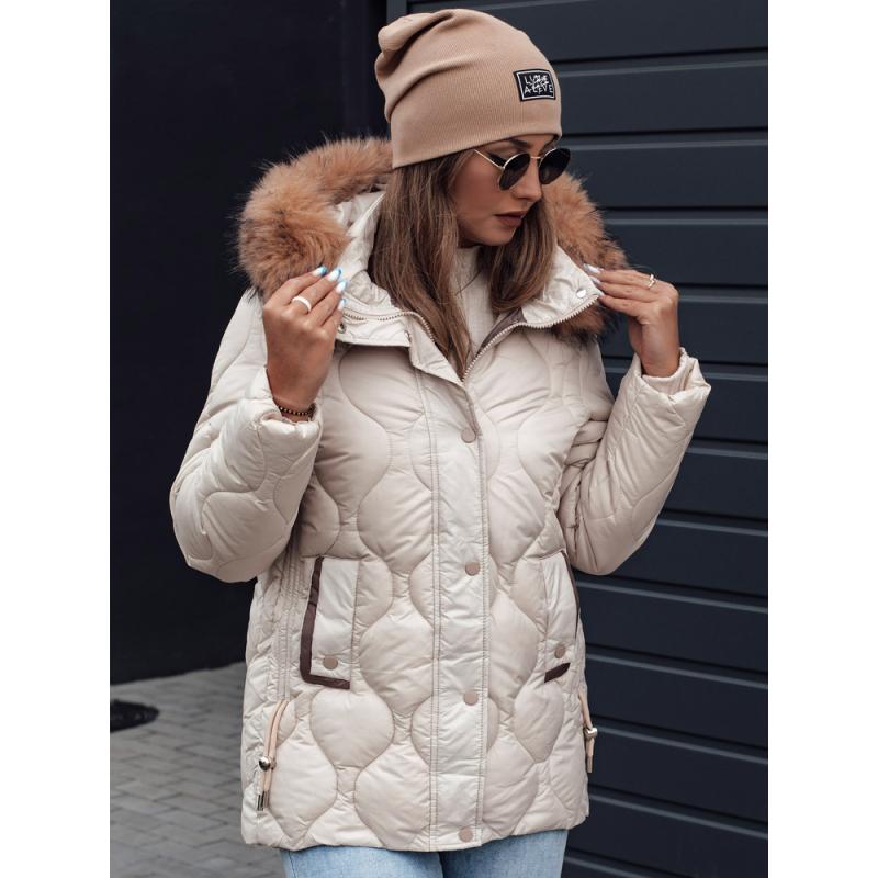 Dámská zimní bunda LUMORE prošívaná s kapucí světle béžová