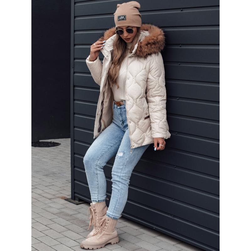 Dámská zimní bunda LUMORE prošívaná s kapucí světle béžová