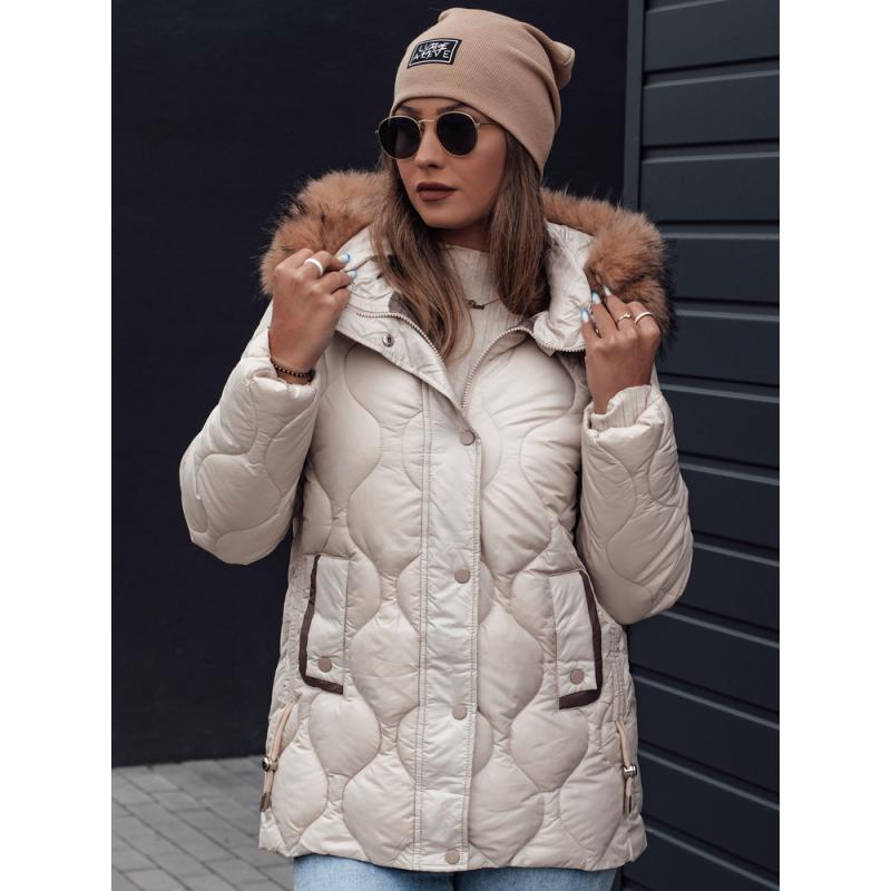 Dámská zimní bunda LUMORE prošívaná s kapucí světle béžová