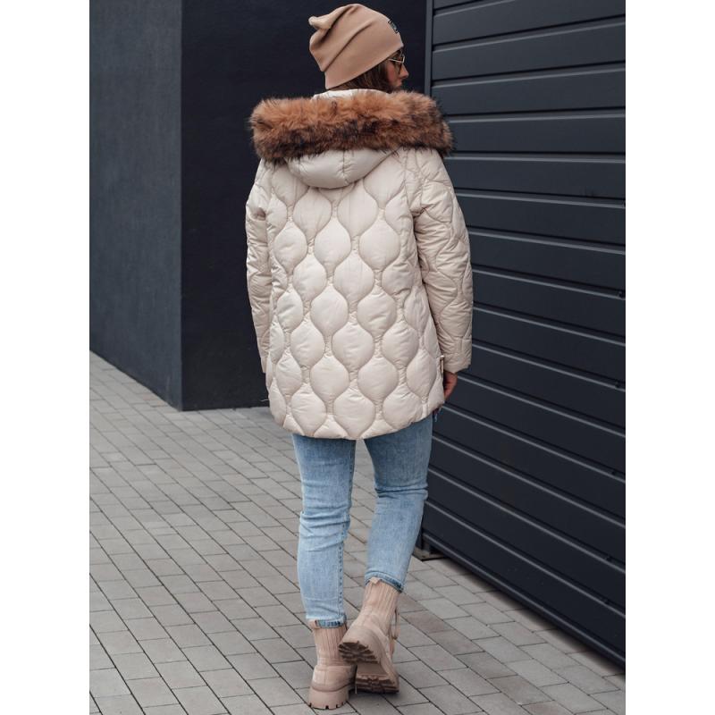 Dámská zimní bunda LUMORE prošívaná s kapucí světle béžová