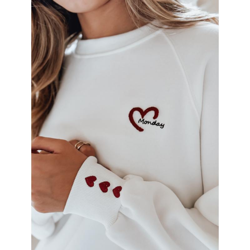 Dámská mikina oversize s výšivkou srdíček MONLOVE bílá