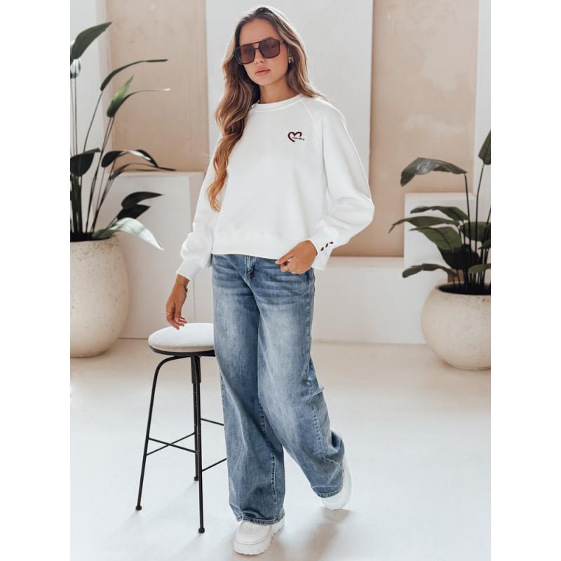 Dámská mikina oversize s výšivkou srdíček MONLOVE bílá