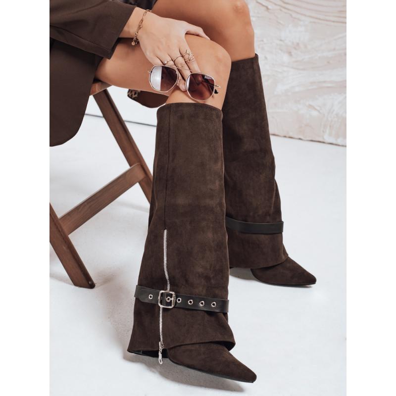 Dámské kotníkové boty semišové na podpatku hnědé