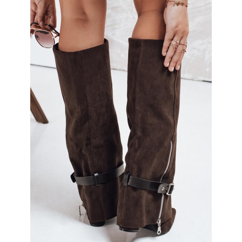 Dámské kotníkové boty semišové na podpatku hnědé