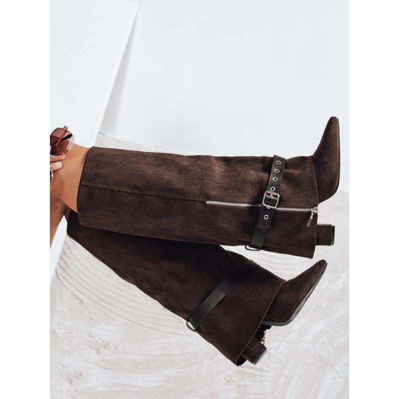 Dámské kotníkové boty semišové na podpatku hnědé