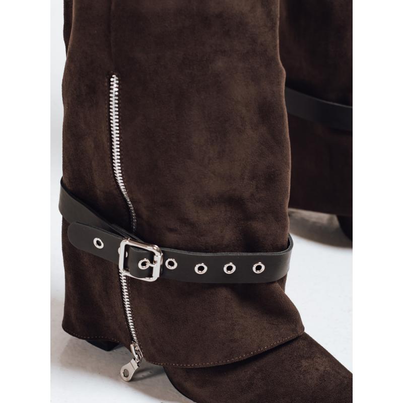 Dámské kotníkové boty semišové na podpatku hnědé