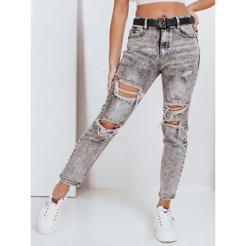 Dámské džíny push up s otvory, šedé