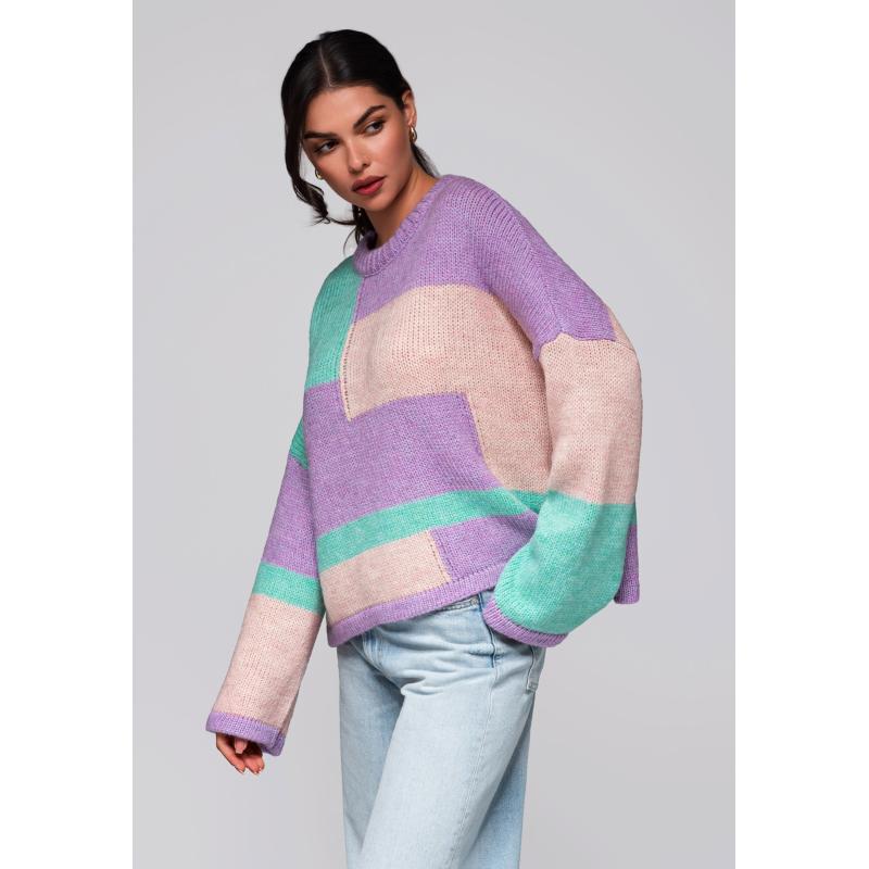 Dámský svetr LW-SWSW-0108 - lila/mátový