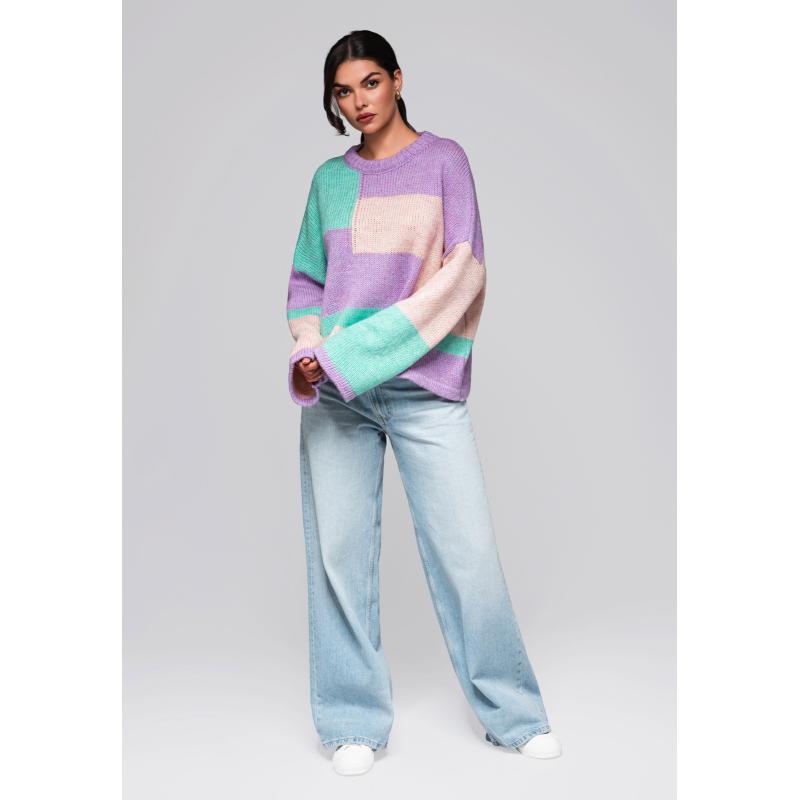 Dámský svetr LW-SWSW-0108 - lila/mátový