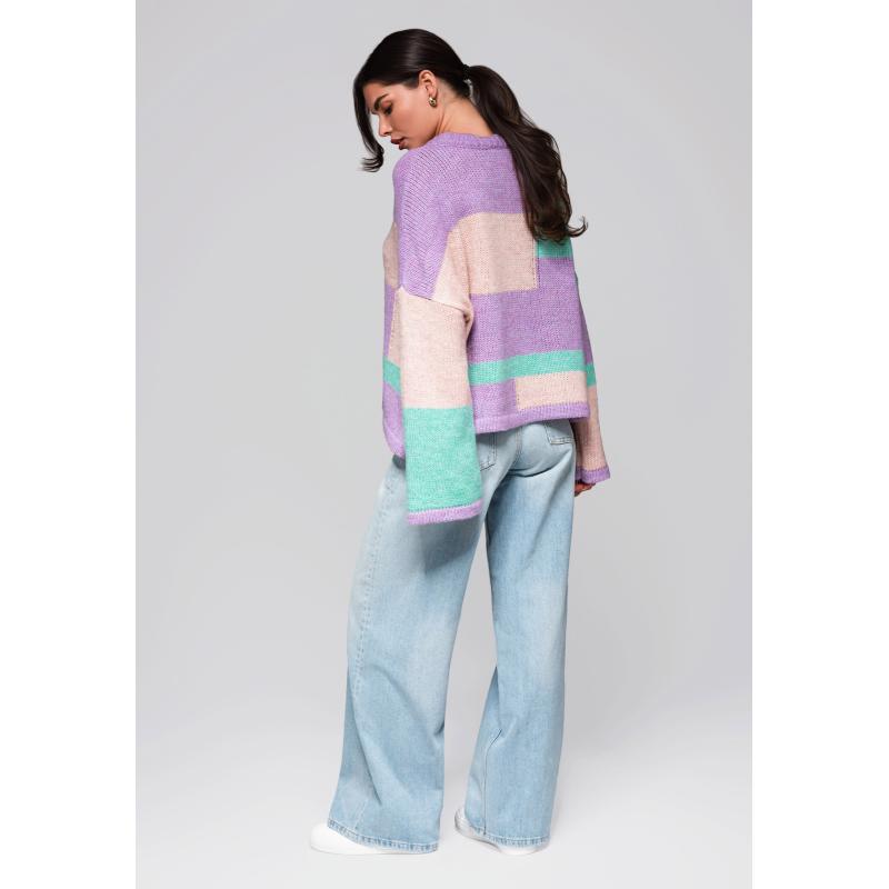Dámský svetr LW-SWSW-0108 - lila/mátový
