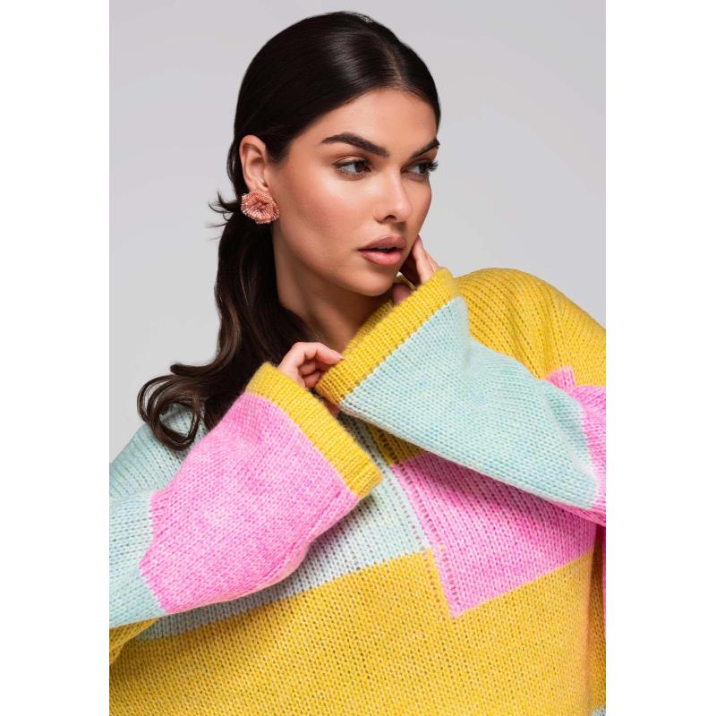 Dámský svetr LW-SWSW-0108 – žlutý/mátový