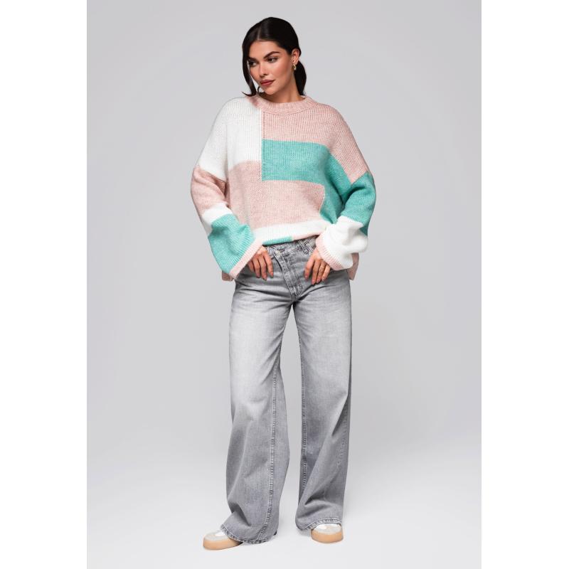 Dámský svetr LW-SWSW-0108 – růžový/krémový