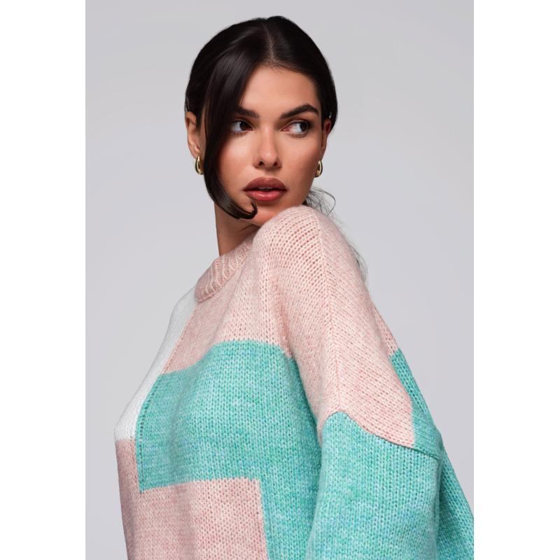 Dámský svetr LW-SWSW-0108 – růžový/krémový