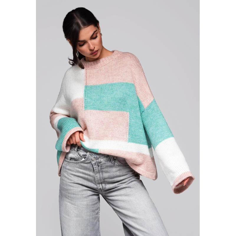 Dámský svetr LW-SWSW-0108 – růžový/krémový