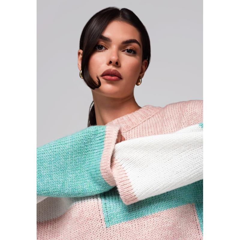 Dámský svetr LW-SWSW-0108 – růžový/krémový