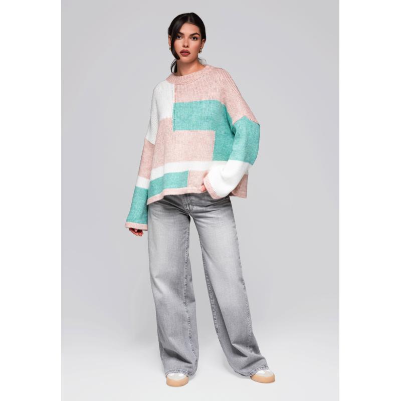 Dámský svetr LW-SWSW-0108 – růžový/krémový