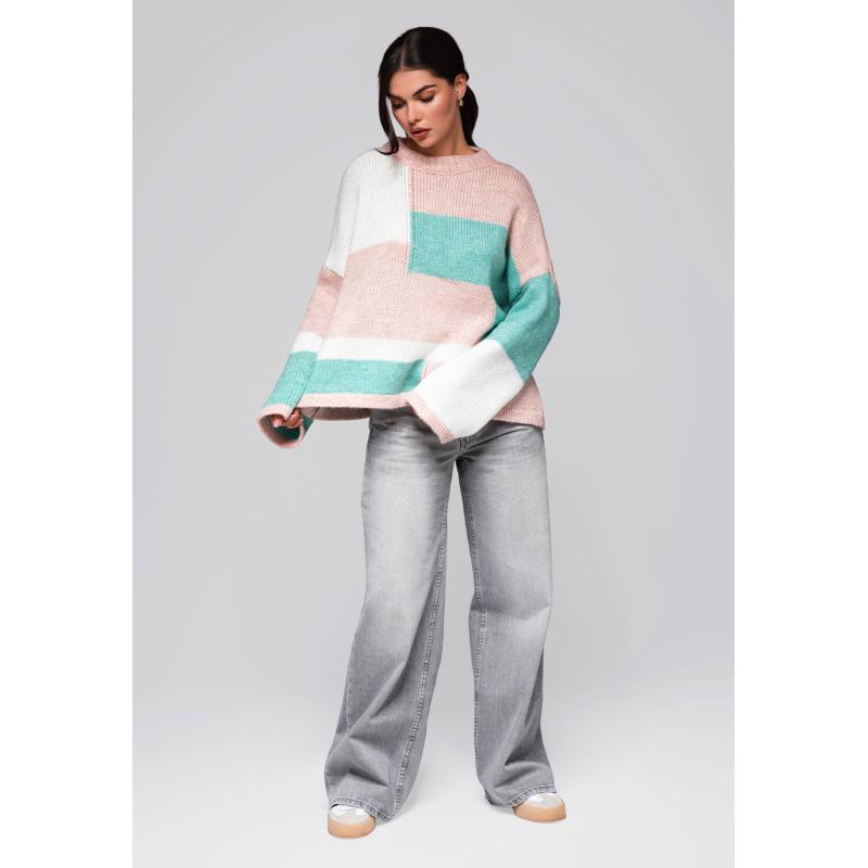 Dámský svetr LW-SWSW-0108 – růžový/krémový