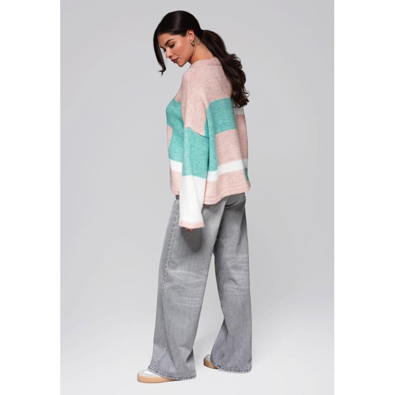 Dámský svetr LW-SWSW-0108 – růžový/krémový