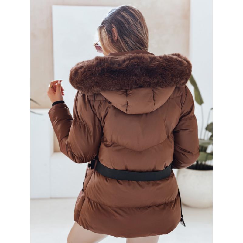 LOVELINA női steppelt téli kabát kapucnival, barna
