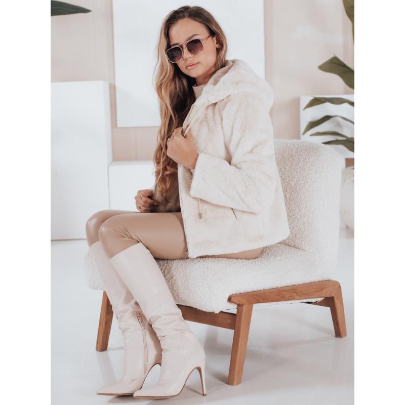 Dámský krátký kabát ELMIRIS béžový kožešinový