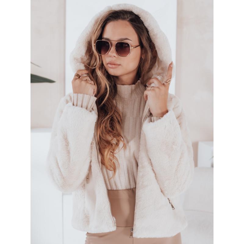Dámský krátký kabát ELMIRIS béžový kožešinový