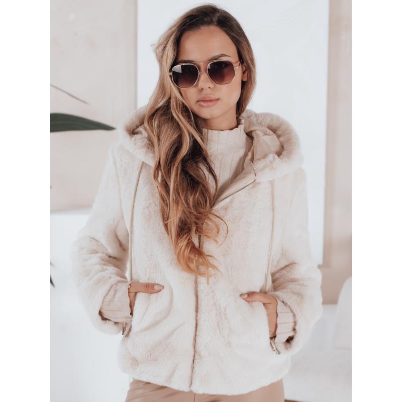 Dámský krátký kabát ELMIRIS béžový kožešinový